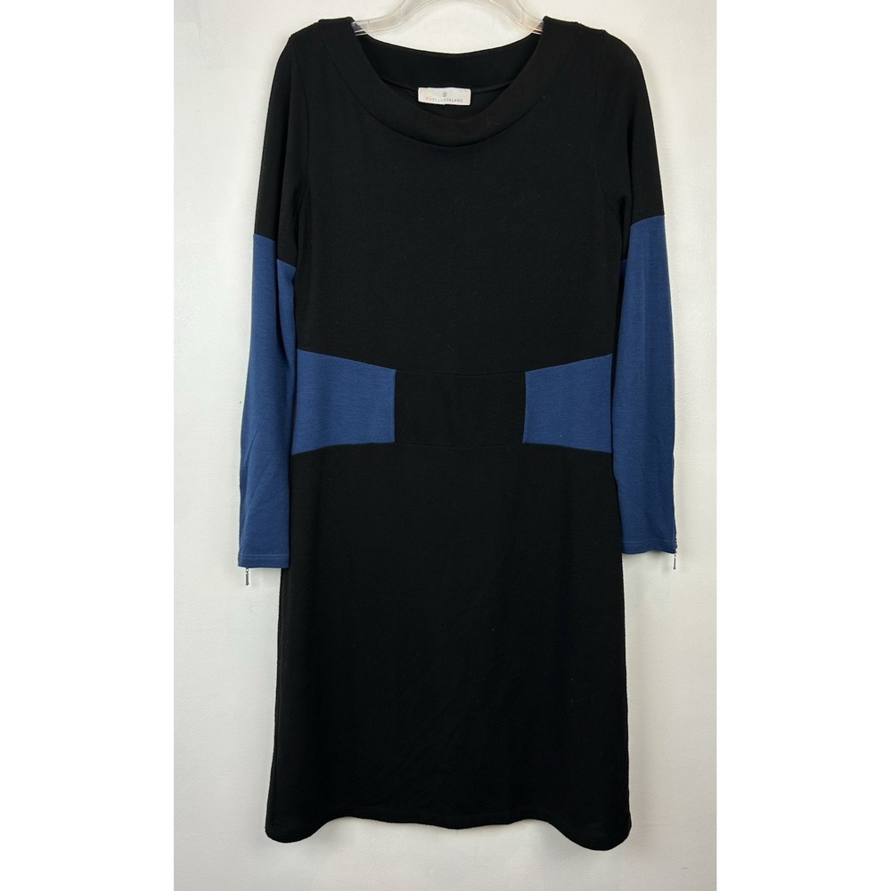 Papillonblanc Shift Dress Womens Meduim Black Blue Office Career Read